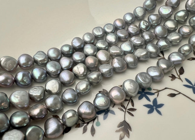 9-10 mm AAAAA Silver Gray Freshwater Pearl Nugget Beads, Gray Cultured Freshwater Pearls, Genuine Gray Pearls #122
