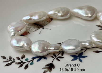 13-14x16-20mm AAAA Half Strand High Luster Natural White Tear Drop Flat Coin Freshwater Pearl Beads Genuine White Coin Pearls #P2731
