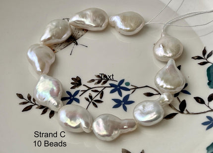 13-14x16-20mm AAAA Half Strand High Luster Natural White Tear Drop Flat Coin Freshwater Pearl Beads Genuine White Coin Pearls #P2731