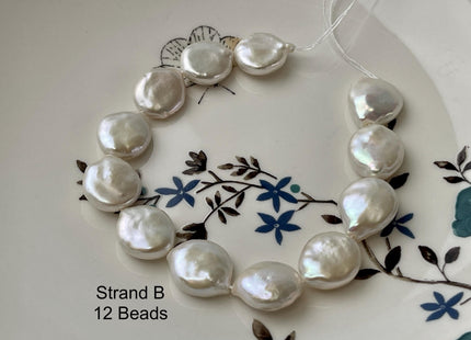 13-14x16-20mm AAAA Half Strand High Luster Natural White Tear Drop Flat Coin Freshwater Pearl Beads Genuine White Coin Pearls #P2731