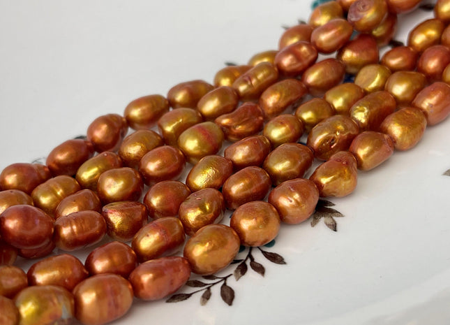 7-8x9-12 mm Orange Gold Color Baroque Freshwater Pearl Beads Genuine Freshwater Pearls #P2735
