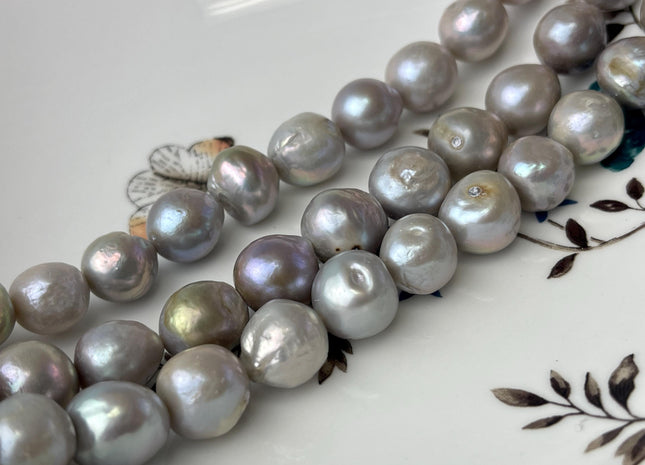 11-13 mm Gray Color Baroque Freshwater Pearl Beads Genuine Baroque Edison Pearls 30 Pieces B Grade #P2739