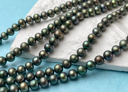 6 mm AA Olive Green Color Round Freshwater Pearl Beads Genuine Round Pearl 72 Beads #P2742