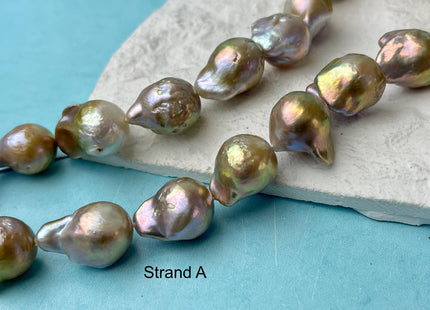 14x17-17x22 mm AA Natural Color W/Gold Sheen Baroque Pearl Genuine Baroque Pearl 21 Beads #P2744