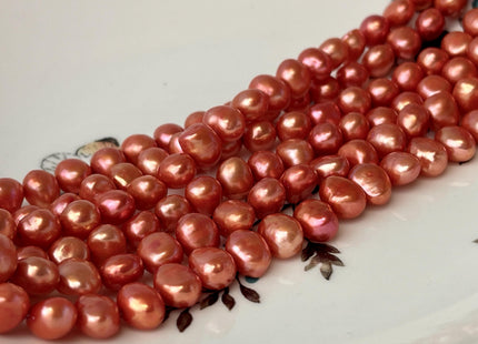 7-8 mm AA Orange Pink Color Potato Nugget Freshwater Pearl Beads Genuine High Luster Freshwater Pearls #P2749