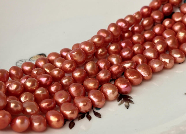 7-8 mm AA Orange Pink Color Potato Nugget Freshwater Pearl Beads Genuine High Luster Freshwater Pearls #P2749