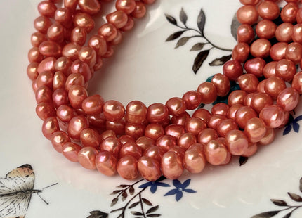 7-8 mm AA Orange Pink Color Potato Nugget Freshwater Pearl Beads Genuine High Luster Freshwater Pearls #P2749
