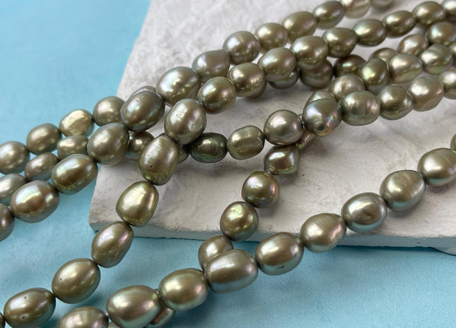 8-9x10 mm Sage Green Color Rice Nugget Freshwater Pearl Beads Genuine High Luster Freshwater Pearl Nuggets #P2750