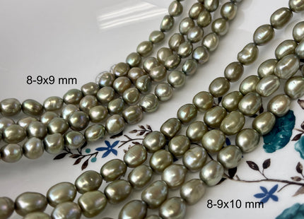 8-9x10 mm Sage Green Color Rice Nugget Freshwater Pearl Beads Genuine High Luster Freshwater Pearl Nuggets #P2750