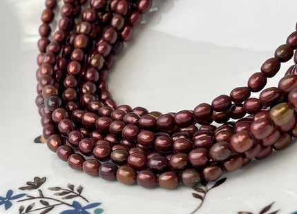 5x6-9 mm AA Sangria Red Color Rice/Oval Shape Freshwater Pearl Beads Genuine Freshwater Rice Pearls #P2751