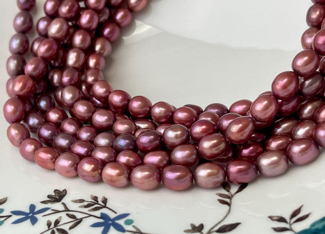 6-6.5x7-8 mm AAA Rose Pink Rice/Oval Freshwater Pearl Beads Genuine High Luster Quality Freshwater Pearls #P2752