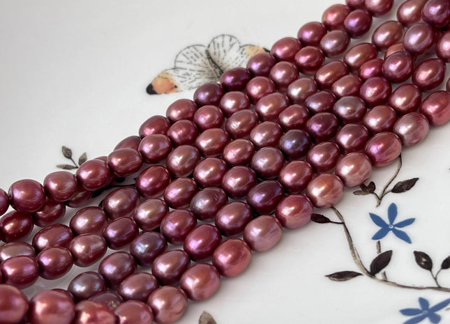 6-6.5x7-8 mm AAA Rose Pink Rice/Oval Freshwater Pearl Beads Genuine High Luster Quality Freshwater Pearls #P2752