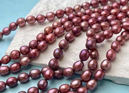 6-6.5x7-8 mm AAA Rose Pink Rice/Oval Freshwater Pearl Beads Genuine High Luster Quality Freshwater Pearls #P2752