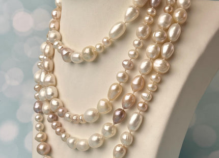 64 Inches 6-10 mm AA Natural White And Pink Potato Rice Freshwater Pearl Necklace Bridal Pearl Necklace Genuine Pearl Long Necklaces #P2759