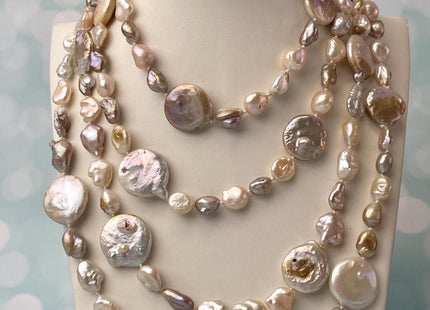 64 Inches Natural White Or Seaweed Mixed Keshi Coin Potato Freshwater Pearl Necklace Genuine Pearl Necklace #P2759