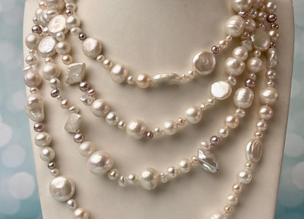 64 Inches Natural White Or Seaweed Mixed Keshi Coin Potato Freshwater Pearl Necklace Genuine Pearl Necklace #P2759