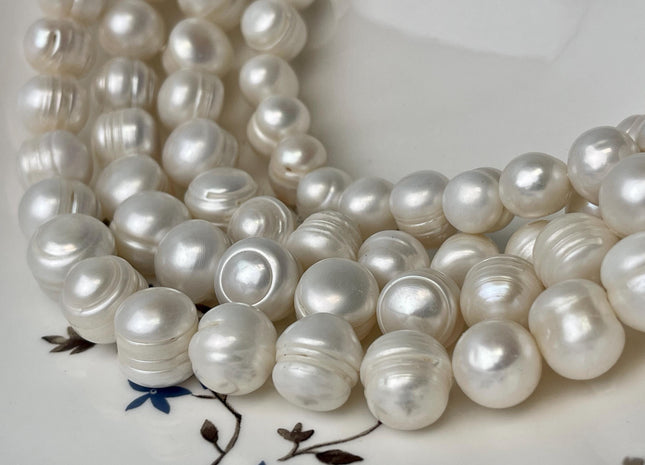 10-15 mm Natural White Potato Ringed Freshwater Pearl Beads Genuine Natural Freshwater Pearls #P2760