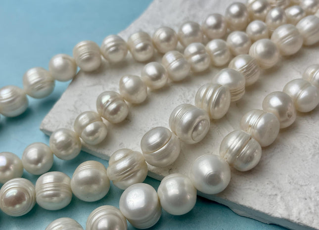 10-15 mm Natural White Potato Ringed Freshwater Pearl Beads Genuine Natural Freshwater Pearls #P2760