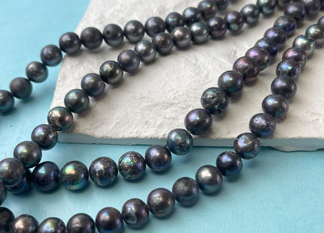 9-10 mm Peacock Edison Baroque Pearls Off-Round Shape Genuine Dark Peacock Color Edison Pearl Beads C Grade#P2761