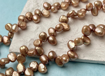 7x9 mm AA Champagne Color Top Drilled Freshwater Nugget Pearls Genuine Champagne Nugget Pearl Beads #P2762