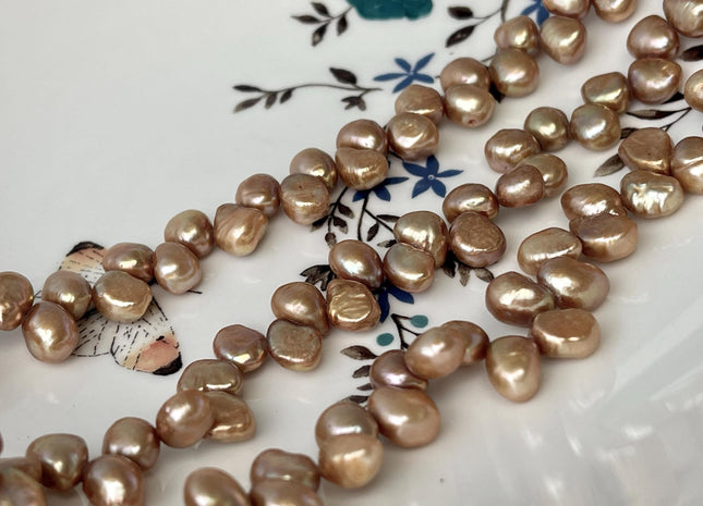 7x9 mm AA Champagne Color Top Drilled Freshwater Nugget Pearls Genuine Champagne Nugget Pearl Beads #P2762