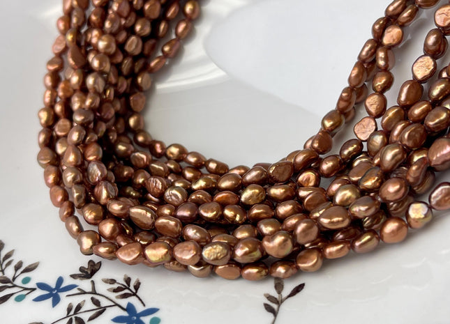 4x6 mm AAA Rare Burnt Orange Gold Color Rice Nugget Shape Freshwater Pearl Beads Genuine Very High Luster Freshwater Pearls #P2619