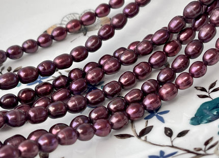 6x7-8 mm Burgundy Red Color Rice/Oval Freshwater Pearl Beads Genuine Freshwater Pearls 50 Beads #P2763