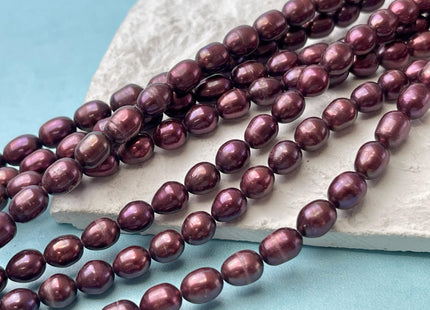 6x7-8 mm Burgundy Red Color Rice/Oval Freshwater Pearl Beads Genuine Freshwater Pearls 50 Beads #P2763