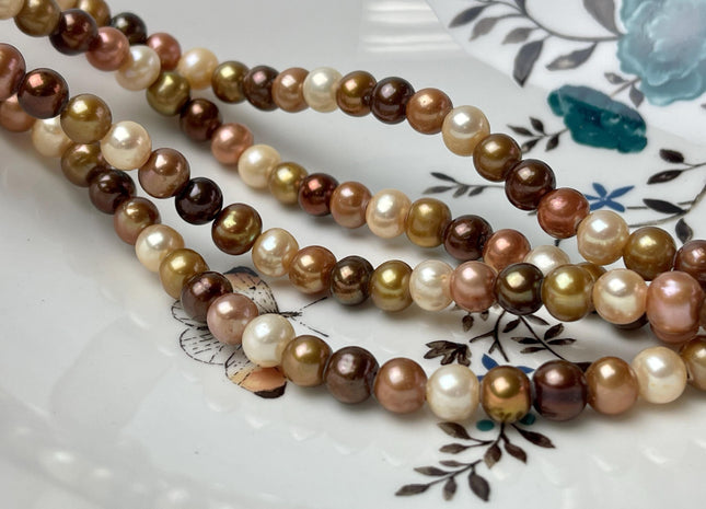 7-8 mm AA Multi Color Potato Large Hole 2.1mm Hole Freshwater Pearl, Mixed Beige/Champagne/Brown/Copper Genuine Freshwater Pearl #1032