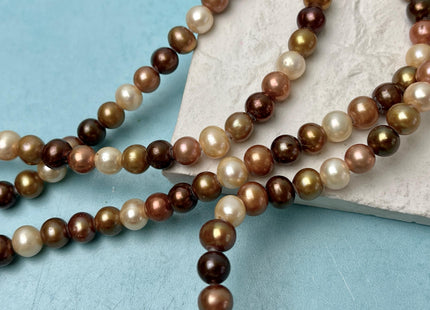 7-8 mm AA Multi Color Potato Large Hole 2.1mm Hole Freshwater Pearl, Mixed Beige/Champagne/Brown/Copper Genuine Freshwater Pearl #1032