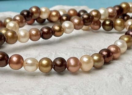 7-8 mm AA Multi Color Potato Large Hole 2.1mm Hole Freshwater Pearl, Mixed Beige/Champagne/Brown/Copper Genuine Freshwater Pearl #1032