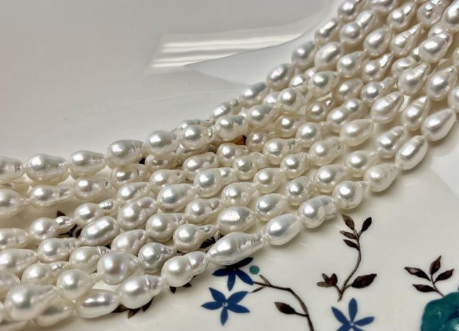 7x9-10 mm AA Natural White High Luster Edison Baroque Freshwater Pearl Beads Genuine TearDrop Shape Baroque Pearl 38 Beads #P2766