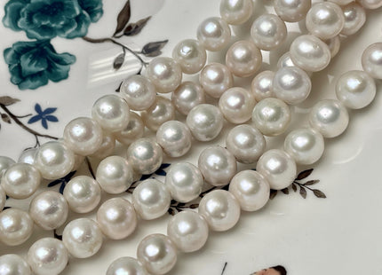 9.5-11 mm AAA Half Strand Large Hole Natural White Edison Pearl 2.1 mm Hole Genuine High Luster Natural Round Pearl 19-21 Beads #P2774