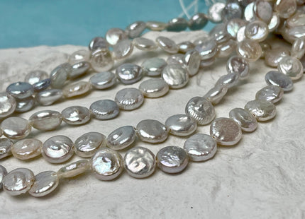 9-10 mm AA Half Strand Natural White Large Hole Coin Freshwater Pearl Hole Size 1.2mm Genuine Freshwater Pearl 20-21 Beads #P2775