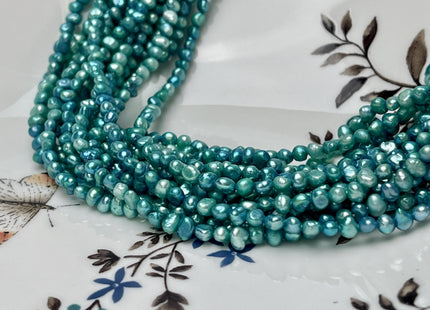 3-4 mm Dark Cyan Blue Color Potato Nugget Freshwater Pearl Beads Genuine Tiny Seed Pearl 101 Beads Mixed Blue Green Pearl #P2769