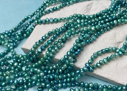 3-4 mm Dark Cyan Blue Color Potato Nugget Freshwater Pearl Beads Genuine Tiny Seed Pearl 101 Beads Mixed Blue Green Pearl #P2769