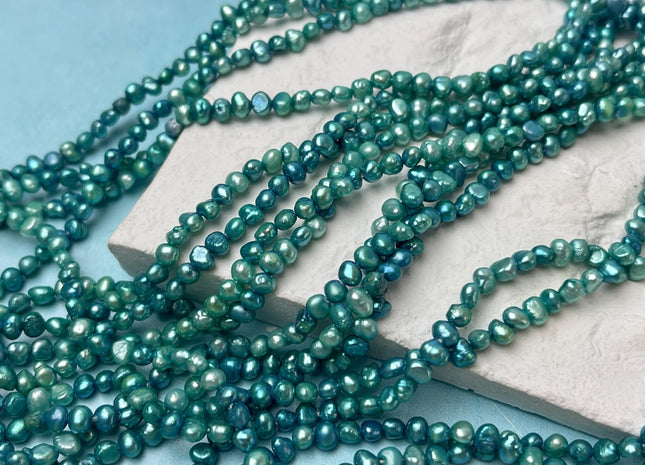 3-4 mm Dark Cyan Blue Color Potato Nugget Freshwater Pearl Beads Genuine Tiny Seed Pearl 101 Beads Mixed Blue Green Pearl #P2769