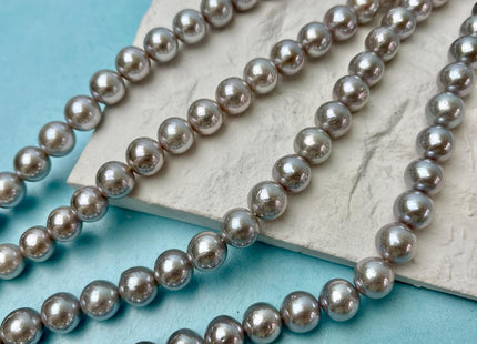 9-10 mm AAA Extra Shiny Gray W/Slightly Pink Luster Perfect Round Freshwater Pearls Genuine High Luster Gray Bridal Pearls 44 Beads #P2770