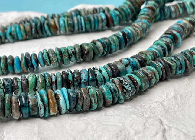10-11 mm 100% All Natural Turquoise Heishi Rondelle Shape Genuine Beautiful Natural Turquoise Gemstones 16 Inches Strand #4509