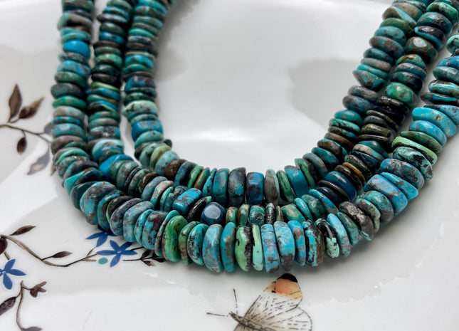 9-10 mm 100% All Natural Turquoise Heishi Rondelle Shape Genuine Beautiful Natural Turquoise Gemstones 16 Inches Strand #4511