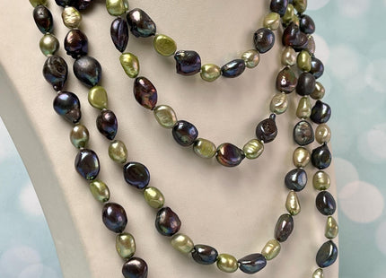 64 inches 8-9x-10-11 mm Genuine Pearl Necklace Bridal Pearl Long Necklace Mixed Green Peacock Pearl Necklace #P2781