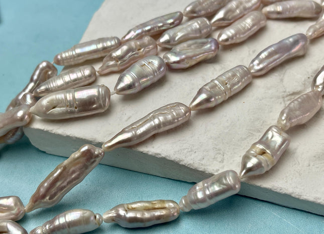 7-9x18-20 mm Natural Light Pink Biwa Stick Freshwater Pearls Genuine Natural Color Irregular Biwa Stick Pearl Beads B Grade #P2784