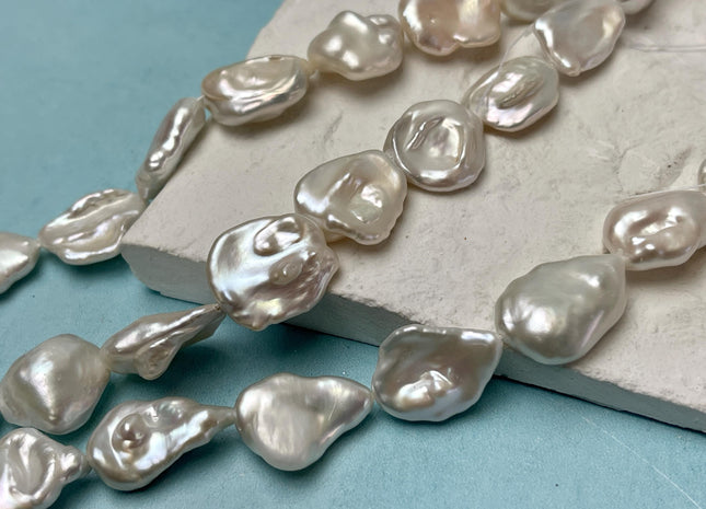 13-15x20 mm AA Natural White Keshi Rice Nugget Freshwater Pearl Beads Genuine High Luster Paddle Keshi Pearls #P2783