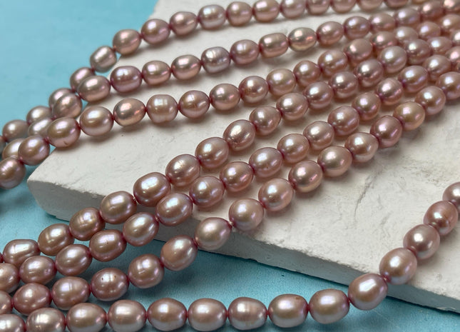 6.5-7x8 mm AA Mauve Pink Rice/Oval Freshwater Pearl Regular Or 1.5mm Large Hole #P2788