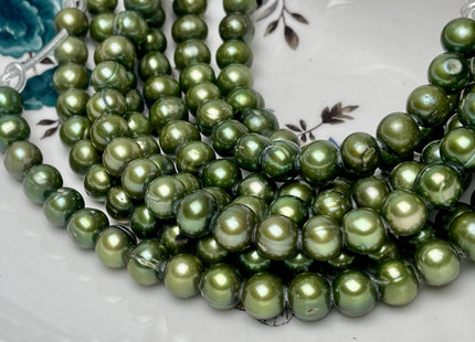 9-10 mm AA Olive Green Large Hole Half Strand Freshwater Potato Pearls Hole Size 2.1mm 22 Beads #P2786