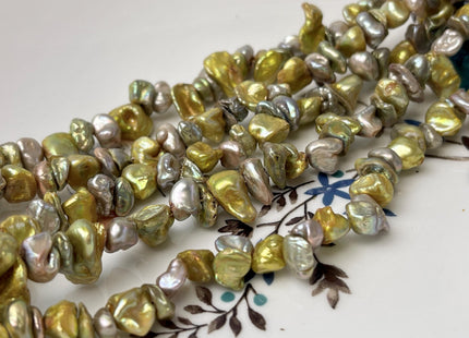 8-10 mm Green Champagne Keshi Freshwater Pearl Beads Genuine Center Drilled Rondelle Disc Pearl Beads #P2791