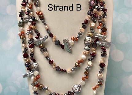 72 inches Mixed Coin Keshi Biwa Potato Pearl Finished Necklace White Pink Purple Green Gold Long Neckace Genuine Pearl Necklace #P2790