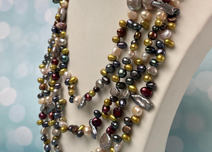 72 inches Mixed Coin Keshi Biwa Potato Pearl Finished Necklace White Pink Purple Green Gold Long Neckace Genuine Pearl Necklace #P2790