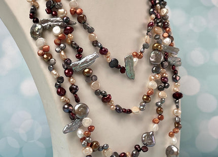 72 inches Mixed Coin Keshi Biwa Potato Pearl Finished Necklace White Pink Purple Green Gold Long Neckace Genuine Pearl Necklace #P2790