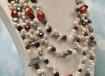 72 inches Mixed Coin Keshi Biwa Potato Pearl Finished Necklace White Pink Purple Green Gold Long Neckace Genuine Pearl Necklace #P2790